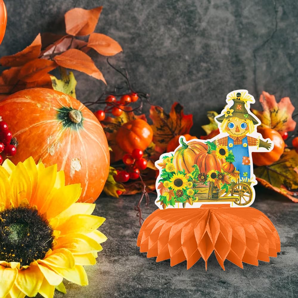 Fall Table Honeycomb Centerpieces, Thanksgiving 3D Honeycomb Centerpieces Topper Harvest Truck Sunflower Mushroom Pumpkin Orange Sign Autumn Party