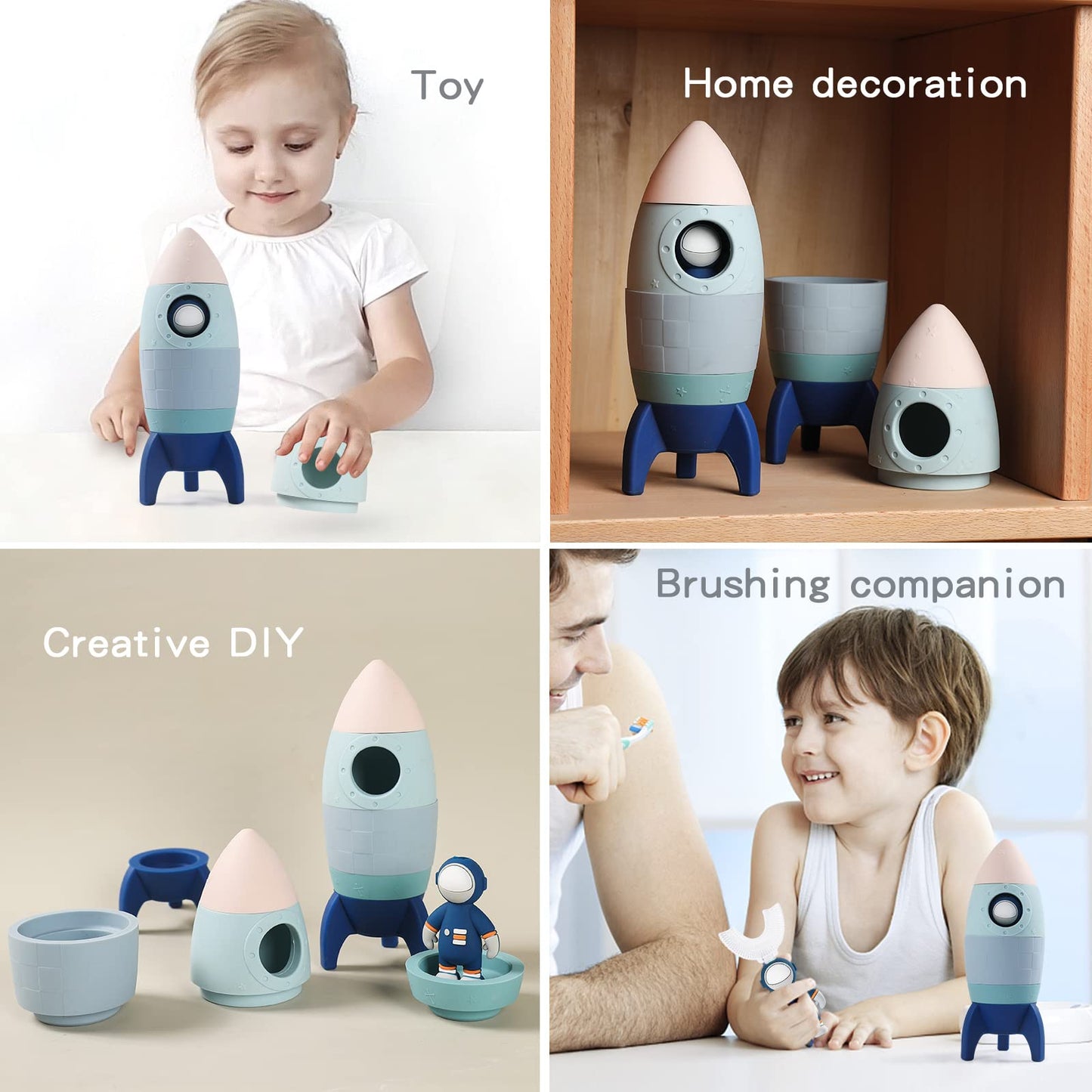 JETM·HH Silicone Rocket Stacking Toy - Space Rocket Toy - Baby Teething Toys -Early Learning Stacking Tower Educational Learning Stacking Toys Nesting