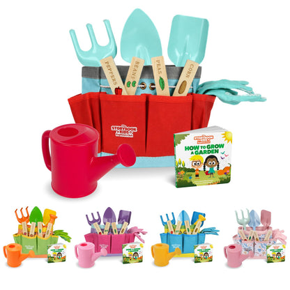 Kids Gardening Set - Toddler Gardening Kit Includes Watering Can for Kids, Shovel, Rake, Plant Stakes, Kids Gardening Gloves, Tote Bag & STEM Learning