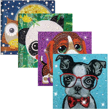 WOOPAOD Diamond Painting Kits for Kids, 4Pcs Kids Diamond Art Animal 5D Diamond Gem Art by Number Dotz Kits Art and Crafts for Ages 6-8-10-12 Girls