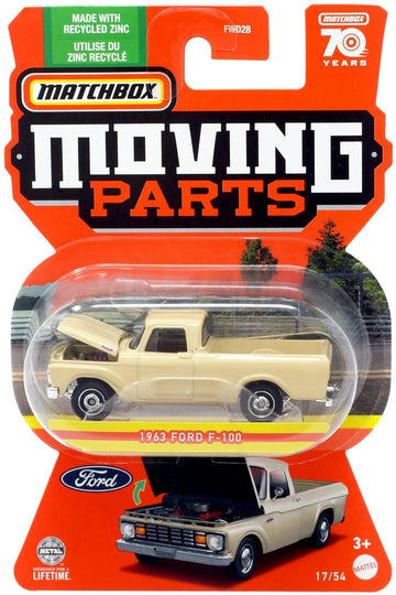 Matchbox 1963 Ford F 100 Truck, 1:64 Scale, Kid, Unisex, Beige, Plastic, 1 Count, Portable, Manual, 1963 Ford F-150 Pickup Truck