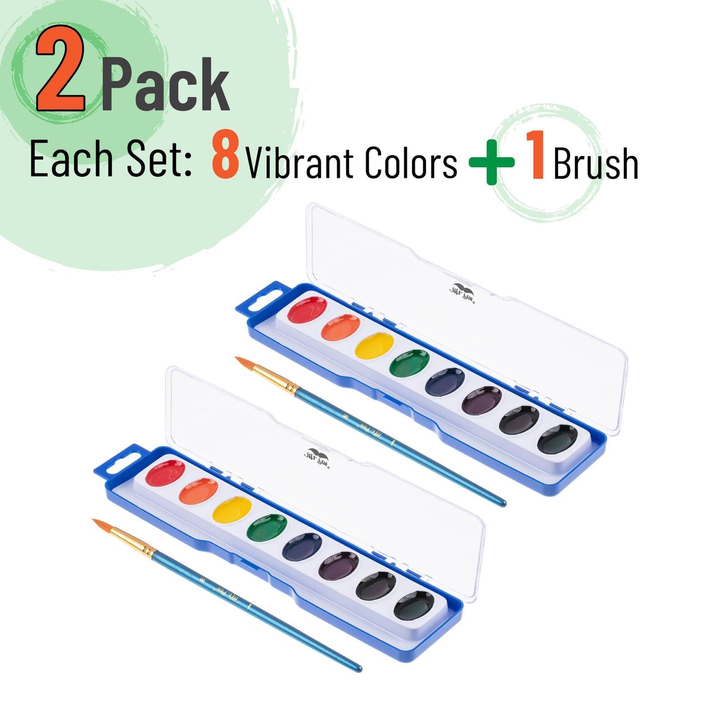 Mr. Pen- Washable Watercolors, 2 Pack, 8 Colors with Paint Brush