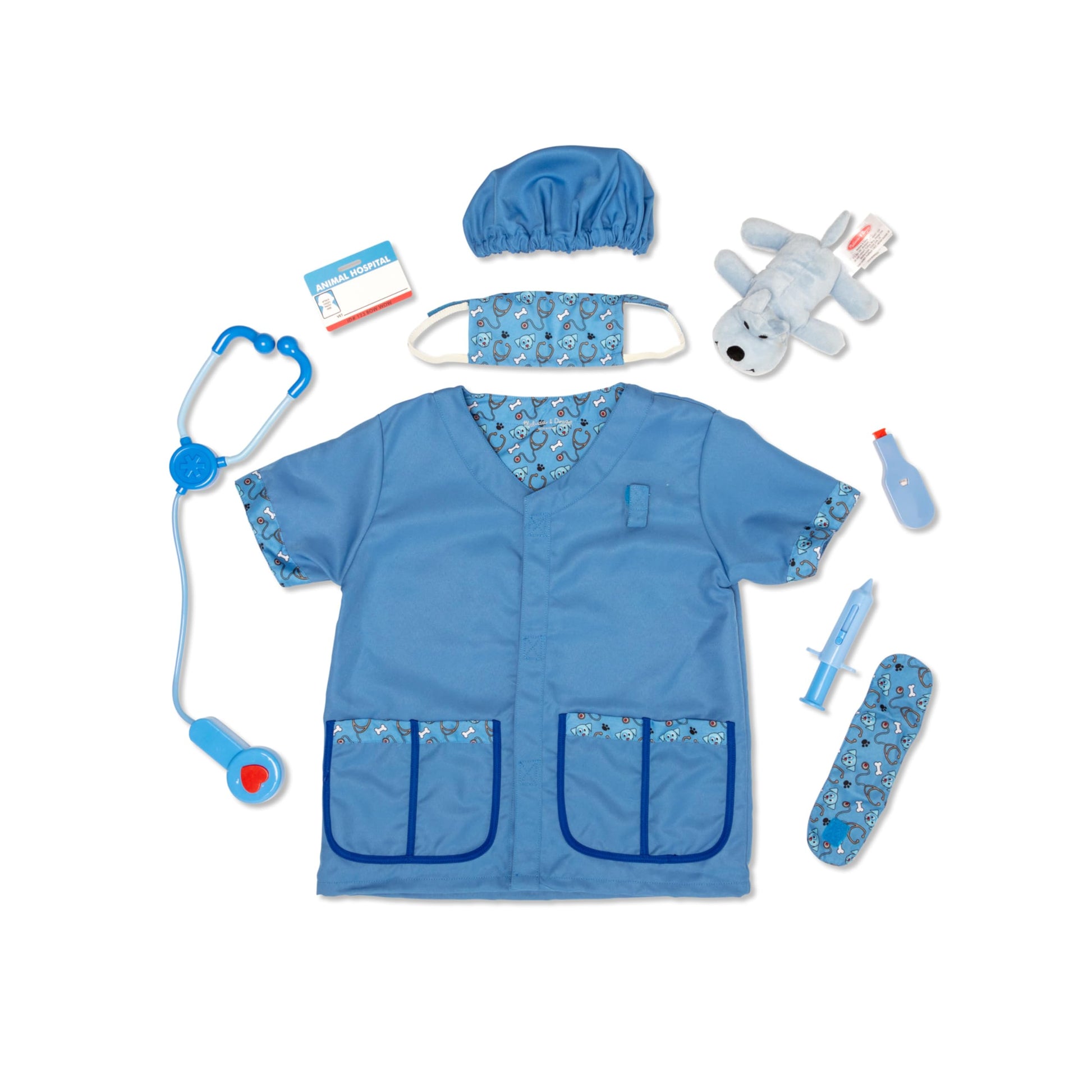 Melissa & Doug Vet Costume, Pretend Play Dress Up (9-Pc) Jacket, Stethoscope, Mask & Accessories, Role Play Toys for Kids 3+