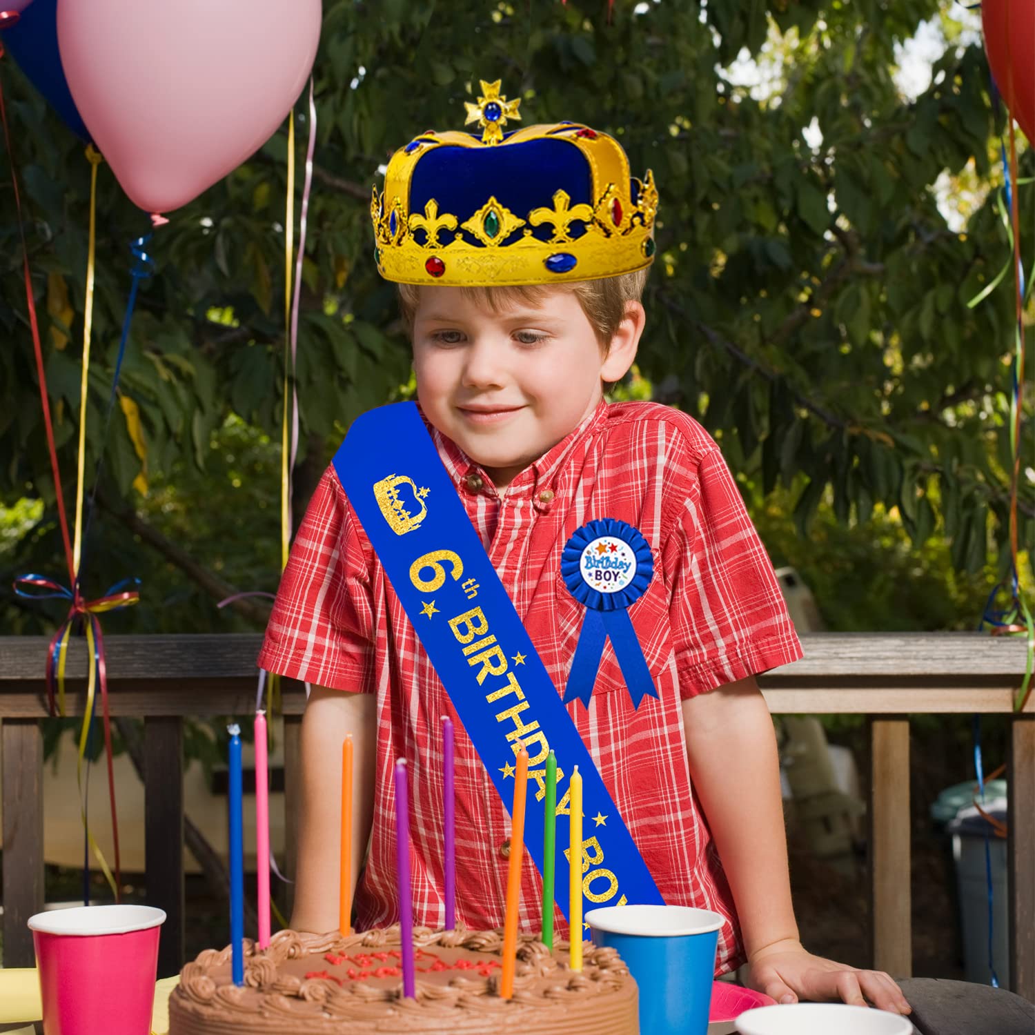 HnoonZ 6th Birthday Gifts for Boys - King's Crown, Sash & Decorations