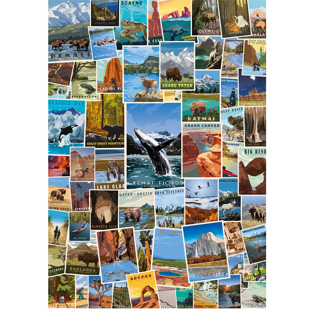 Funwares National Parks Puzzle, All 63 US Parks, 1000 Pieces, Poster Art