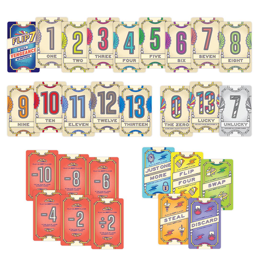 Flip 7: with a Vengeance, Addictive Press Your Luck Game, New Special Action Cards & Negative Modifiers, Sequel to the Classic Fast-Paced, Easy