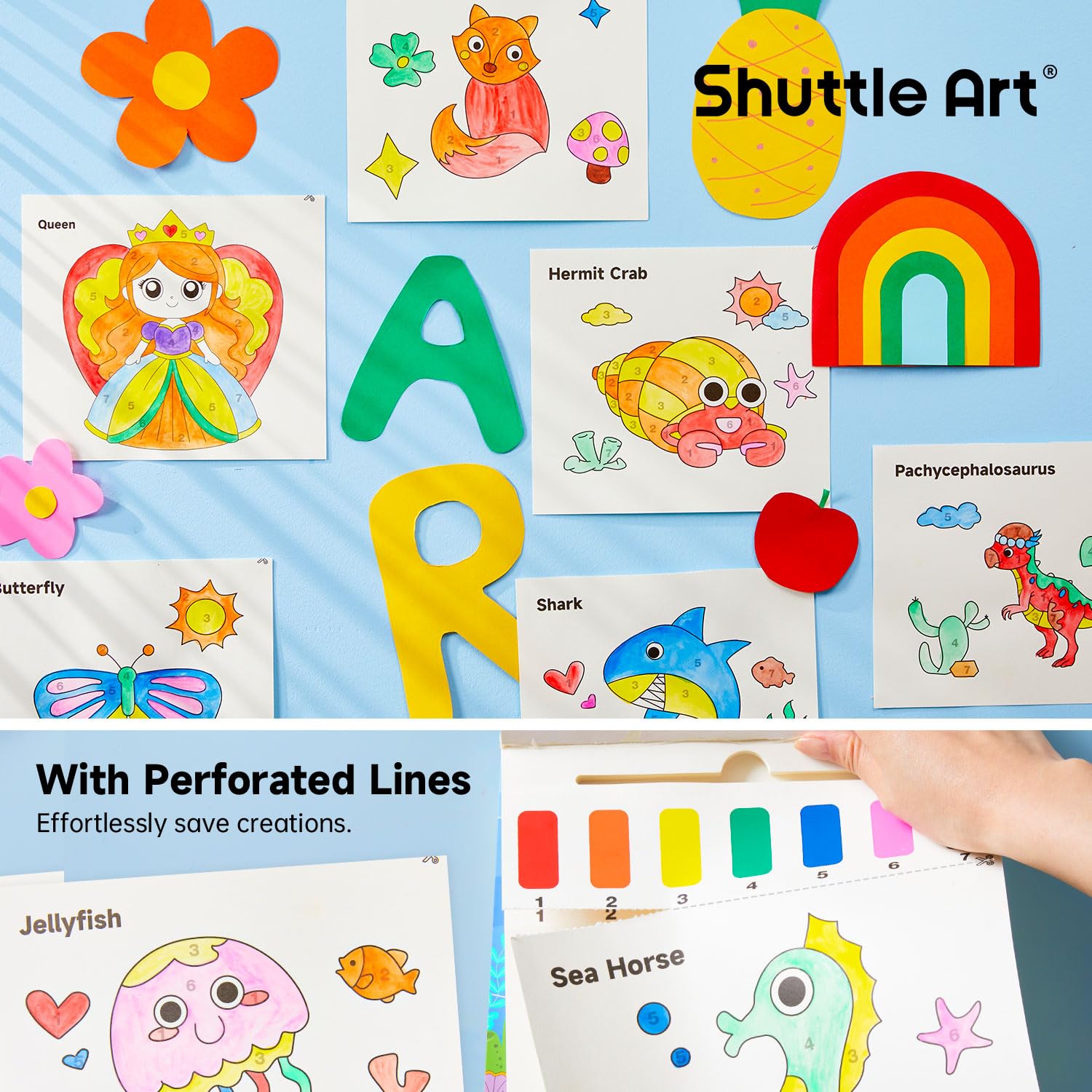 Shuttle Art Paint with Water Coloring Book for Kids, 25 Sea World Themed Pages with 2 Brushes, Mess-Free Watercolor Paint Set, Travel-Friendly Art