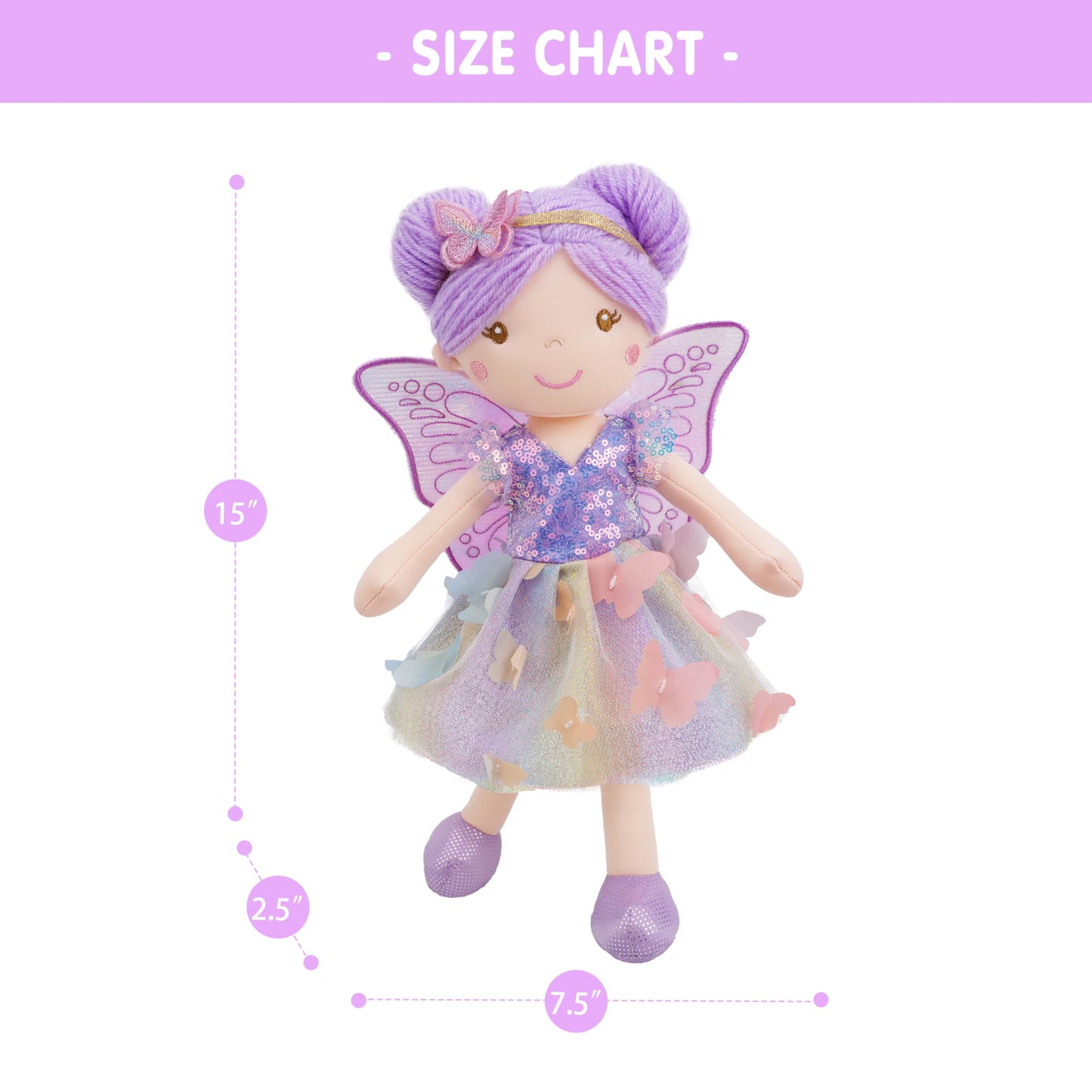 June Garden 15" Celestia the Rainbow Whisper Fairy Doll - Soft Plush Fairy Toy with Multicolor Butterfly Skirt - Enchanted Garden Collection