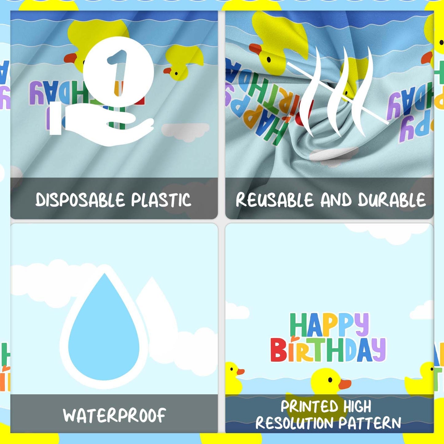 GZBJMYGS uck Happy Birthday Tablecloth Duck Animal Plastic Supplies Animal Theme Baby Shower Boys Girls Blue Birthday Party Supplies Party Picnic