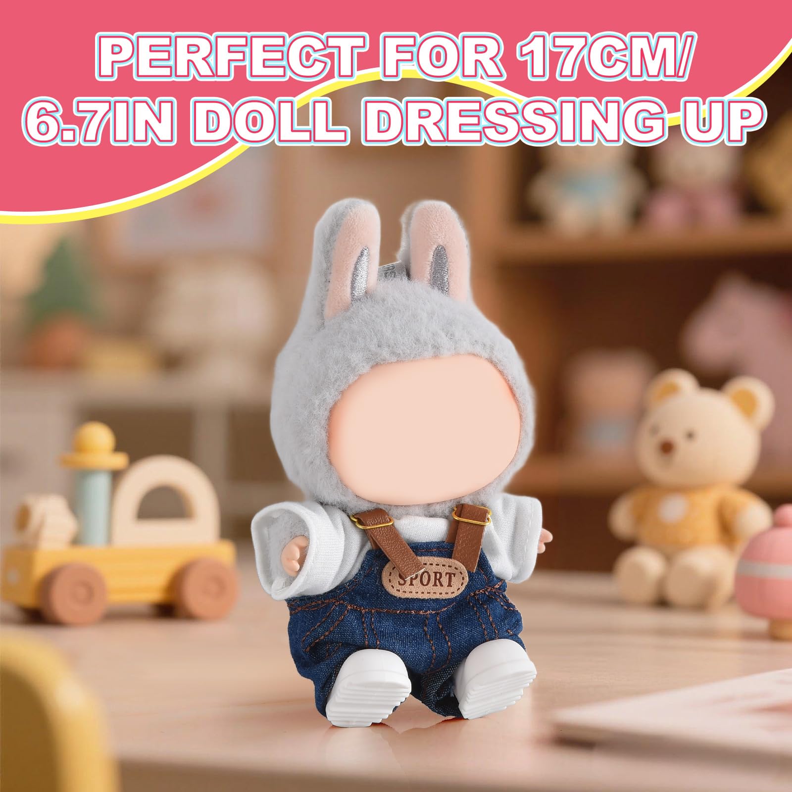 Elegant Doll Clothing for Labubu Acessories, Premium Doll Outfits for 4-7In Dolls, Optimal for Dolls Dressing Up(Blue Denim Overall, No Shoes