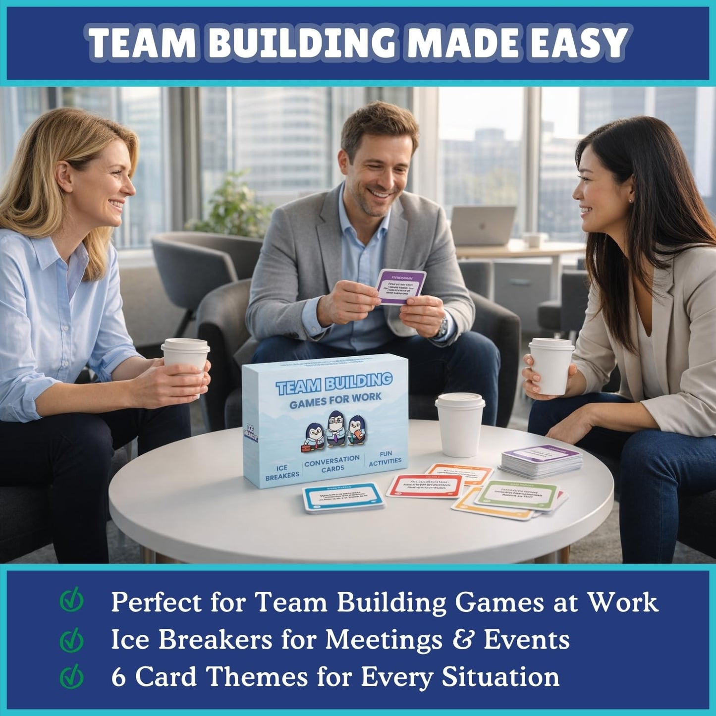 Team Building Games for Work - 200 Conversation Cards for Team Building. Fun Office Games and Conversation Starter Cards for Meetings and Group