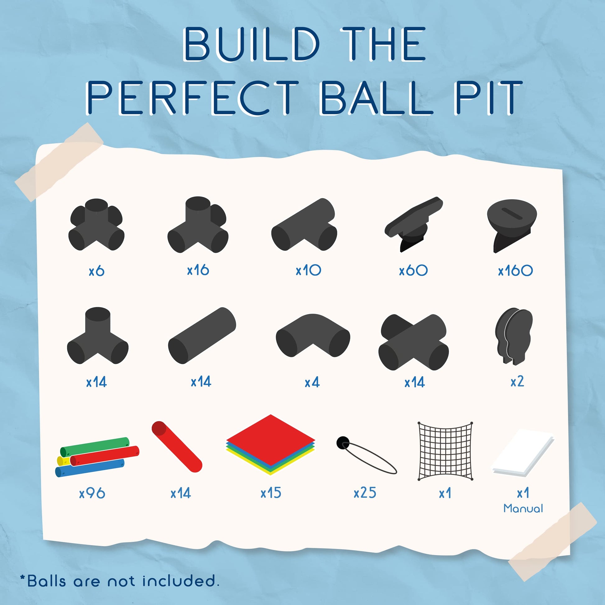 Funphix Large Ball Pits for Toddlers I Dive in Ball Pit Building Toy with Net, Bungee Cords, Tubes & Connectors I Indoor & Outdoor Playset For Kids