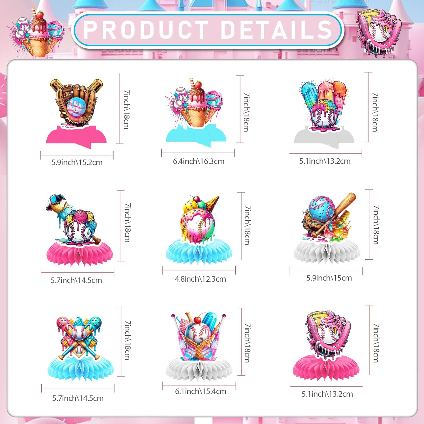 Baseball Drip Birthday Party Centerpieces: 9Pcs Ice Cream Drip Baseball Party Decorations Ice Cream Baseball Drip Party Decorations