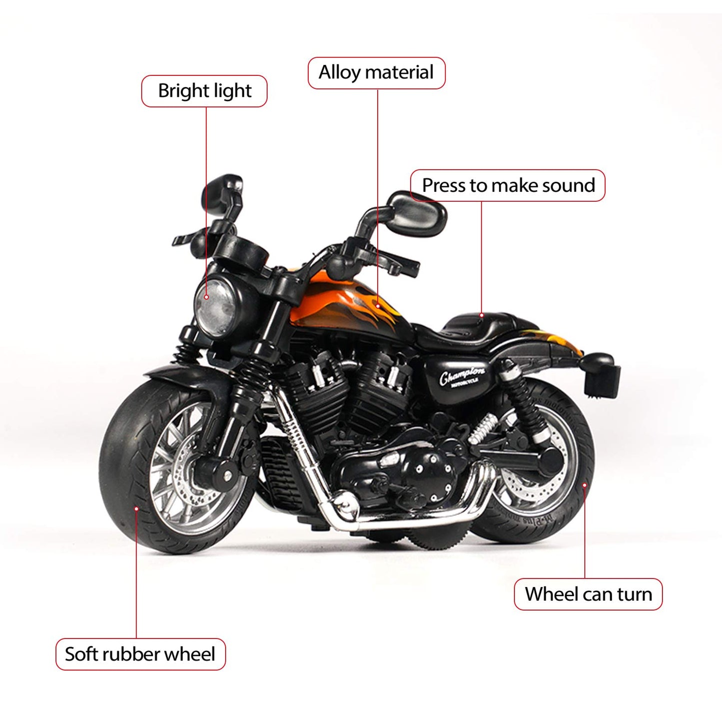 MING YING 66 Mini Toy Motorcycle - Pull Back Toy Cars with Sound and Light Toy,Toy Motorcycles for Toddlers,Motorcycle Toys for Boys Age 3-9 (Black)