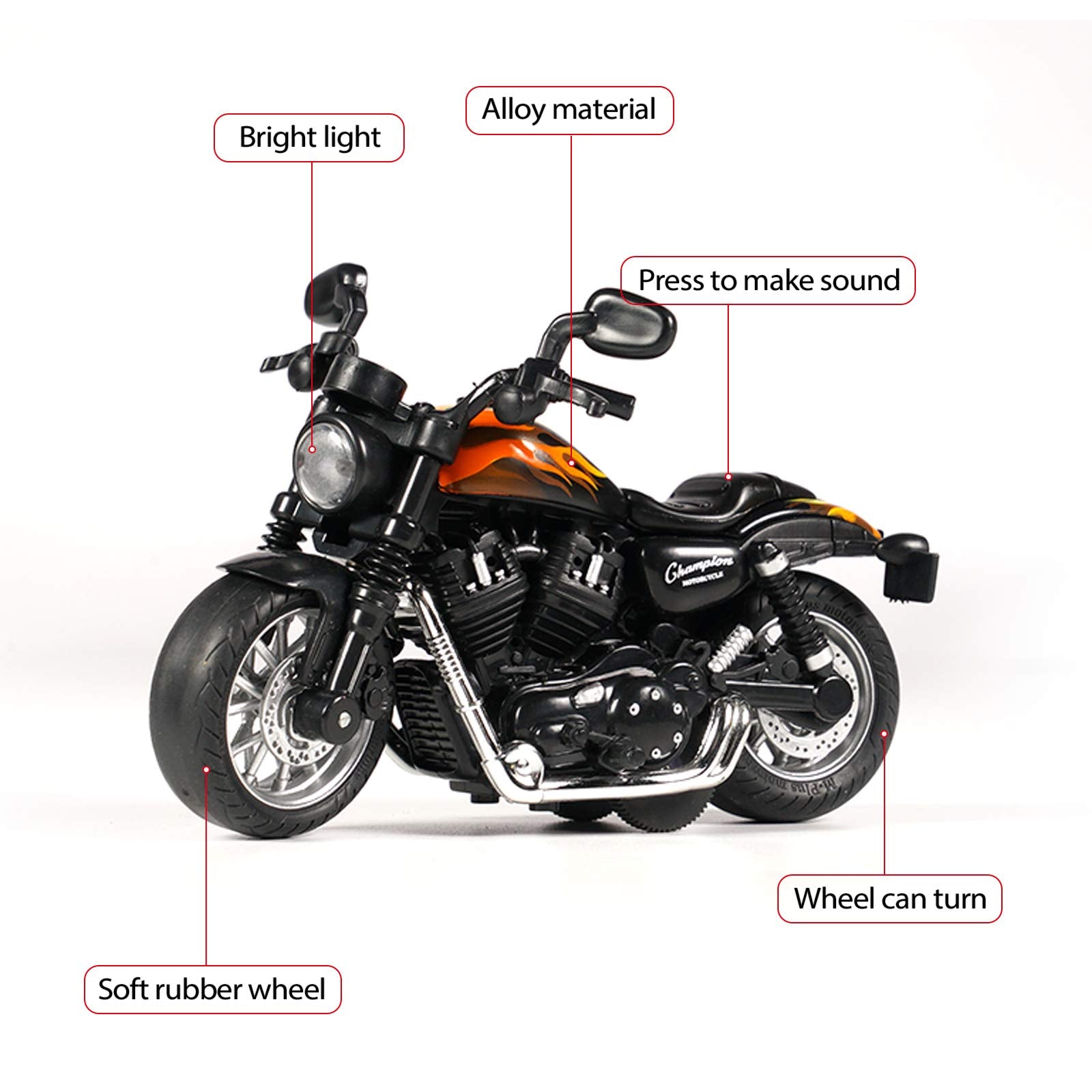 MING YING 66 Mini Toy Motorcycle - Pull Back Toy Cars with Sound and Light Toy,Toy Motorcycles for Toddlers,Motorcycle Toys for Boys Age 3-9 (Black)
