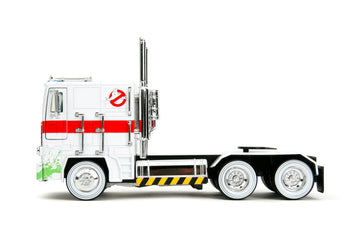 Jada Transformers G1 Optimus Prime Big Rig with Ghostbusters Ecto-1 Graphics - Die-Cast Vehicle - 1:24 Scale, Opening Doors, Hood & Trunk, Rubber