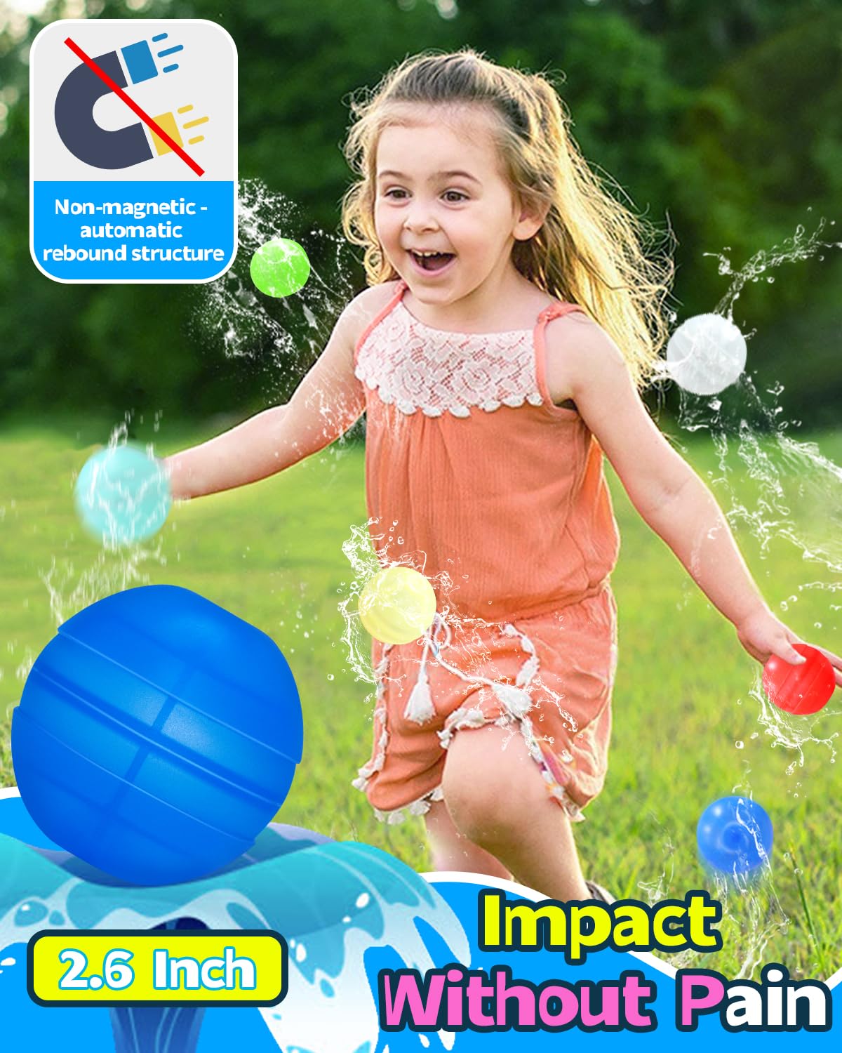 Reusable Water Balloons 21 Pack Unique Double Water Inlet Silicone Water Bomb Pool Toys Non-Magnetic Quick Fill Self Sealing Water Splash Balls Games
