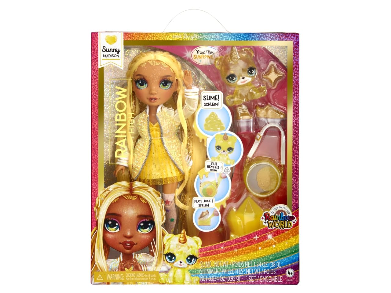 Rainbow HIGH Fashion Doll with Slime & Pet - Sunny (Yellow) - 28cm Twinkle Doll with Shining Deer, Magic Pet and Fashion Accessories - Children's Toy