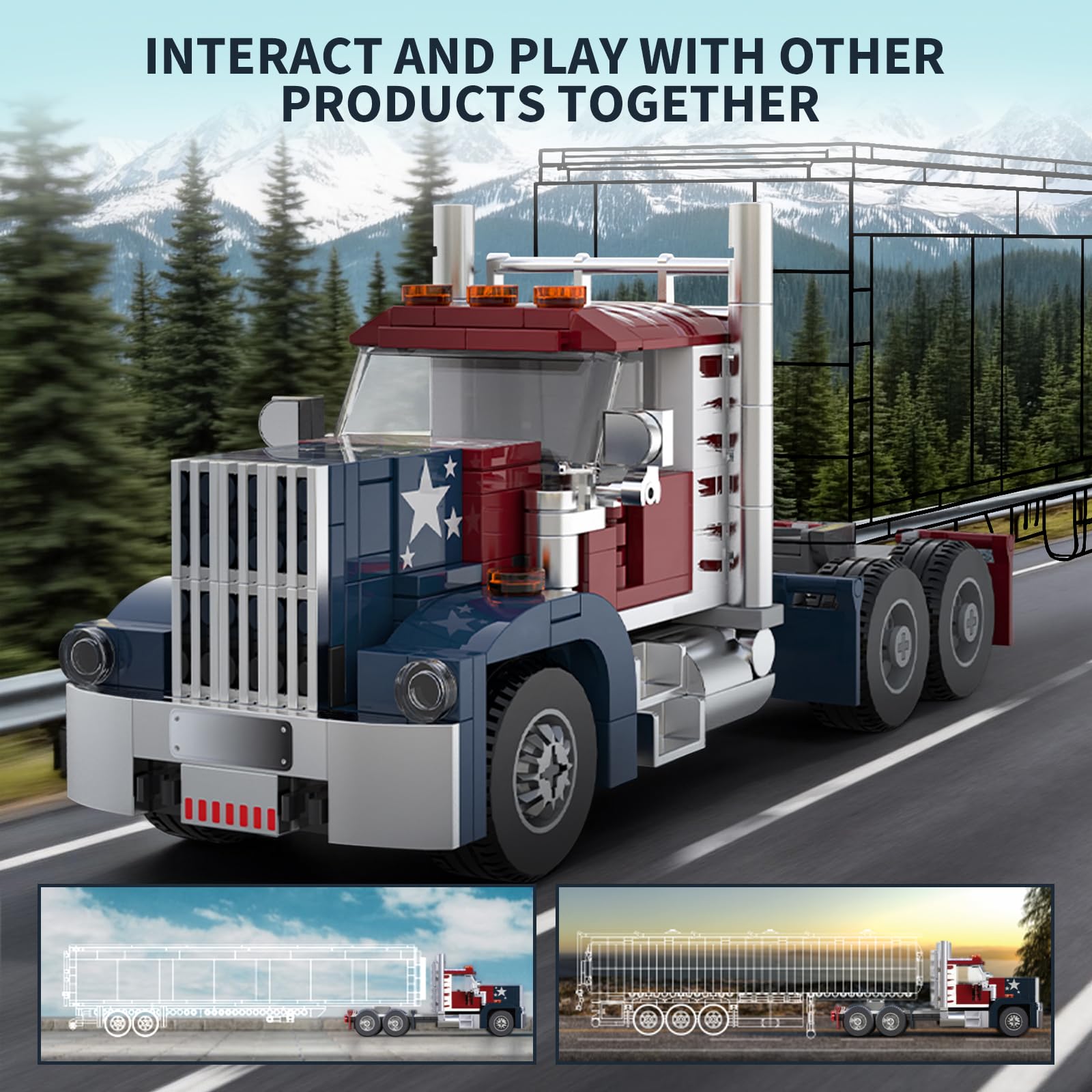 HIGH GODO Semi Truck Building Set, MOC City Road Tow Truck Model Kit Build and Display, Technology Trailer Set Toy Gift for Teens Adults 12+ (269PCS)