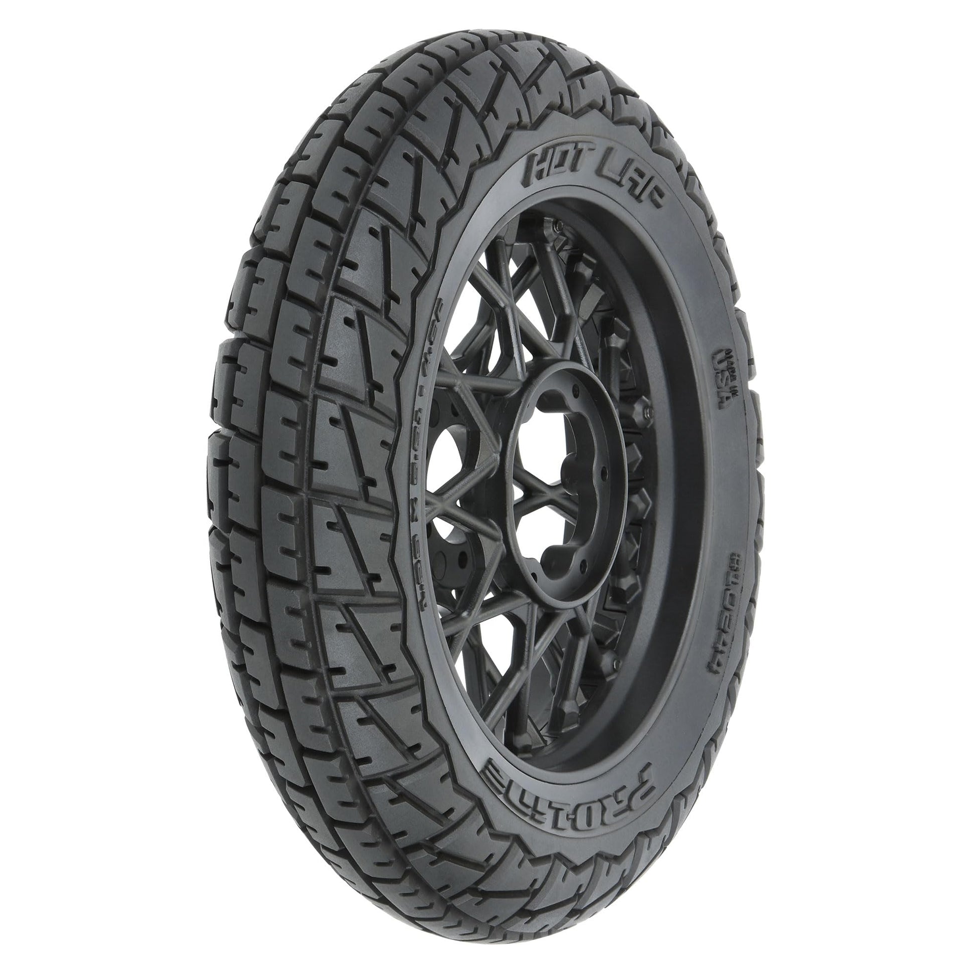 Pro-line Racing Hot Lap S3 Motorcycle Front Tire Mounted on Black Supermoto Wheel for Promoto-MX Front PRO1024410