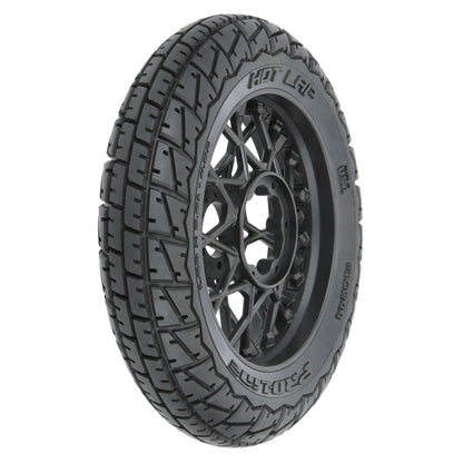 Pro-line Racing Hot Lap S3 Motorcycle Front Tire Mounted on Black Supermoto Wheel for Promoto-MX Front PRO1024410