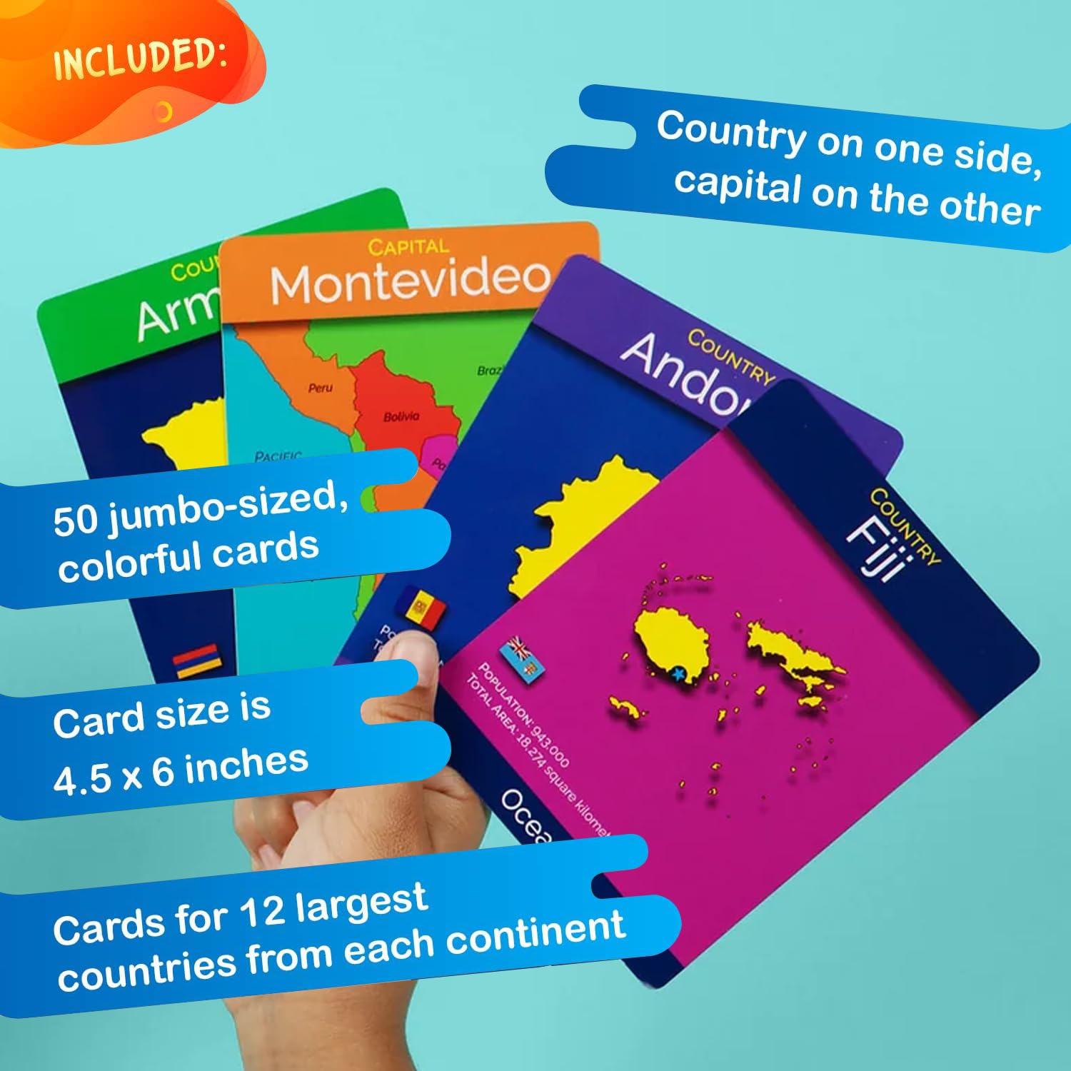GeoToys GeoCards, World Complete Edition Flash Cards Geography Game, Countries of the World Flashcards, Kids Card Games for Families, Home, School