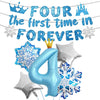 Four the First Time in Forever Banner Foil Balloons 4 year old for 4th Birthday Party Supplies Snowflake Birthday Decors Birthday Party Favors Blue