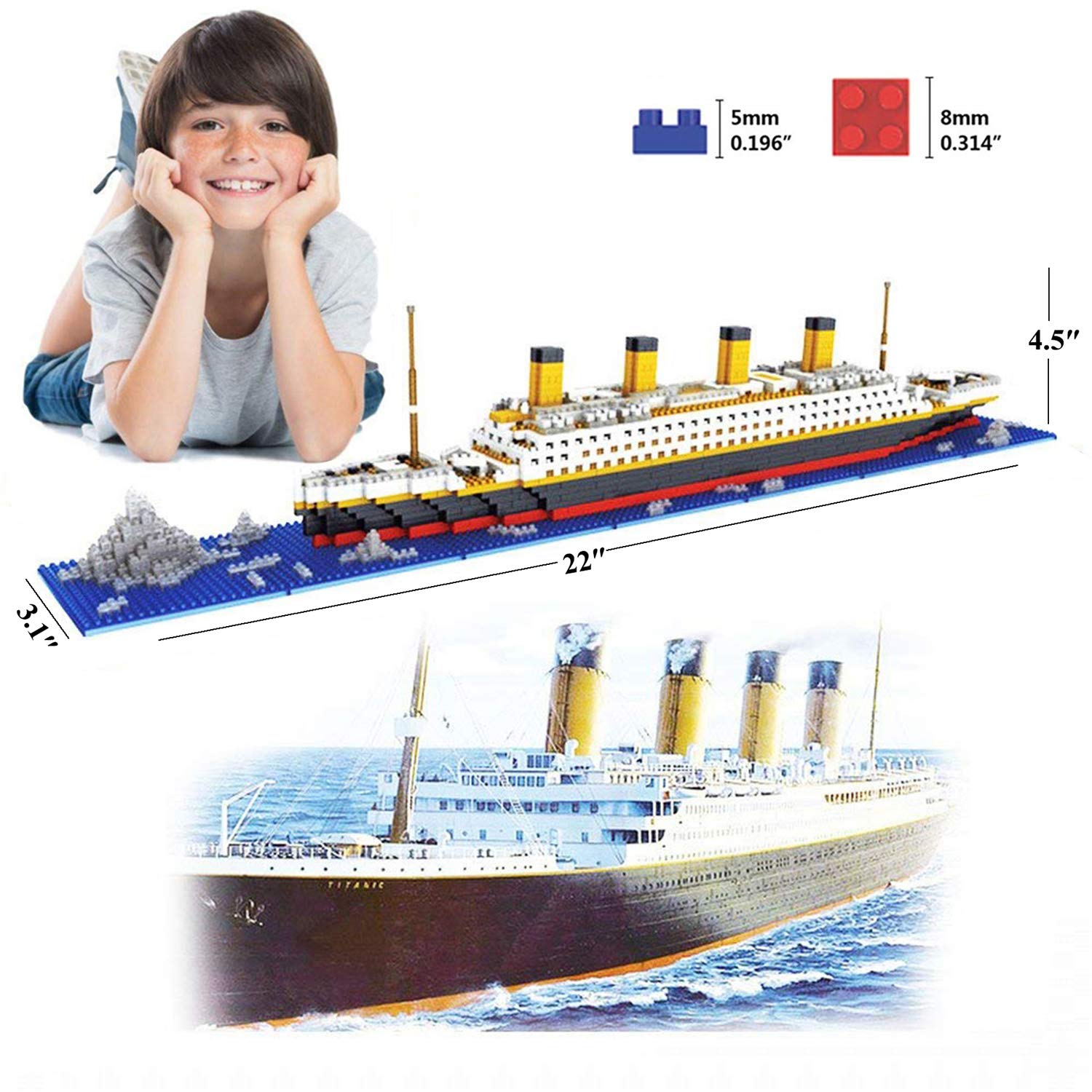 BIDIUTOY Titanic Ship Model Building Block Set, 3D Puzzle Sets DIY Educational Toys, Bricks Toy, with 1860Pcs Micro Mini Blocks, Ideal Gift for Kids