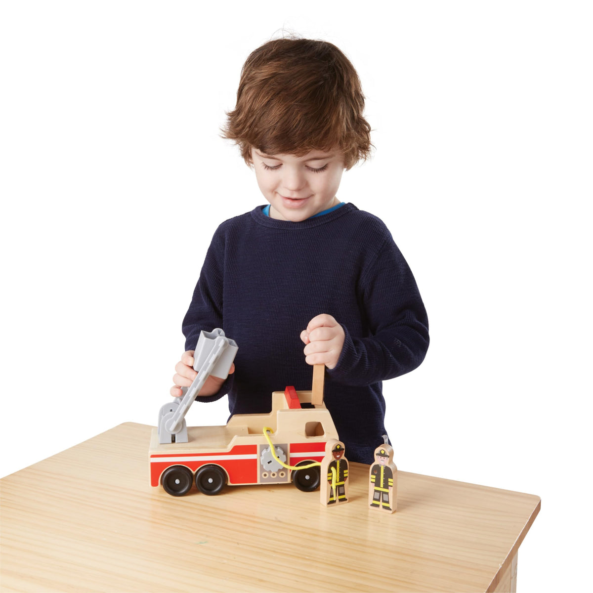 Melissa & Doug Wooden Fire Truck with 3 Firefighter Play Figures