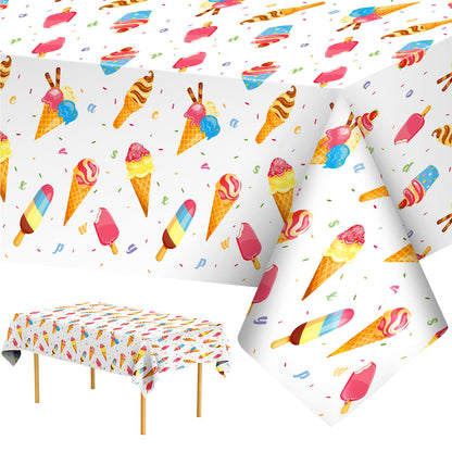 Ice Cream Party Decorations Tablecloth - 2 Pcs Ice Cream Table Cloth, Disposable Plastic Rectangle Summer Icecream Themed Table Cover for Kids