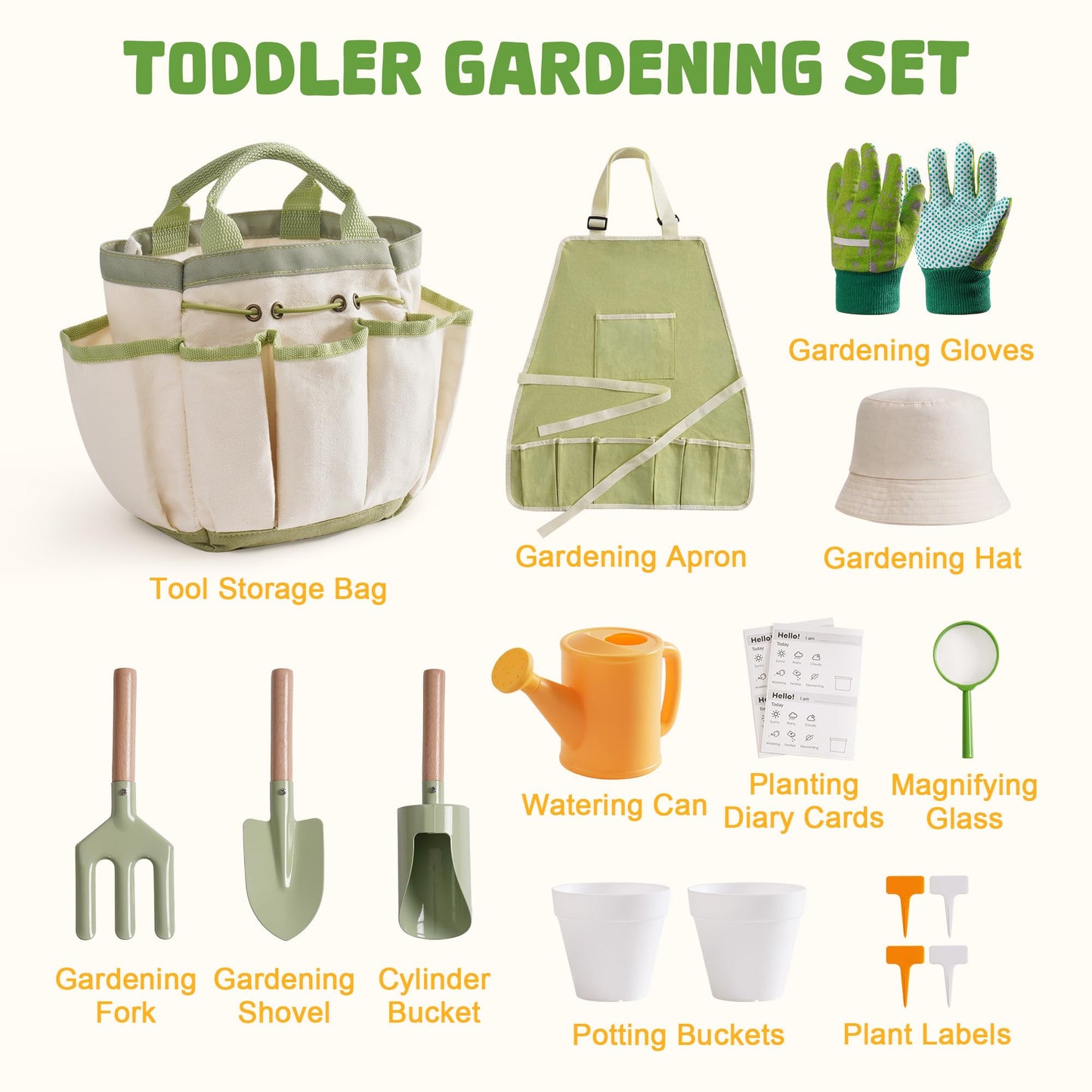 ROBOTIME Kids Gardening Tools, 17 PCS Toddler Gardening Set, Children's Gardening Tools, Metal Kids Gardening Set All in One Kit, Gardening Tools