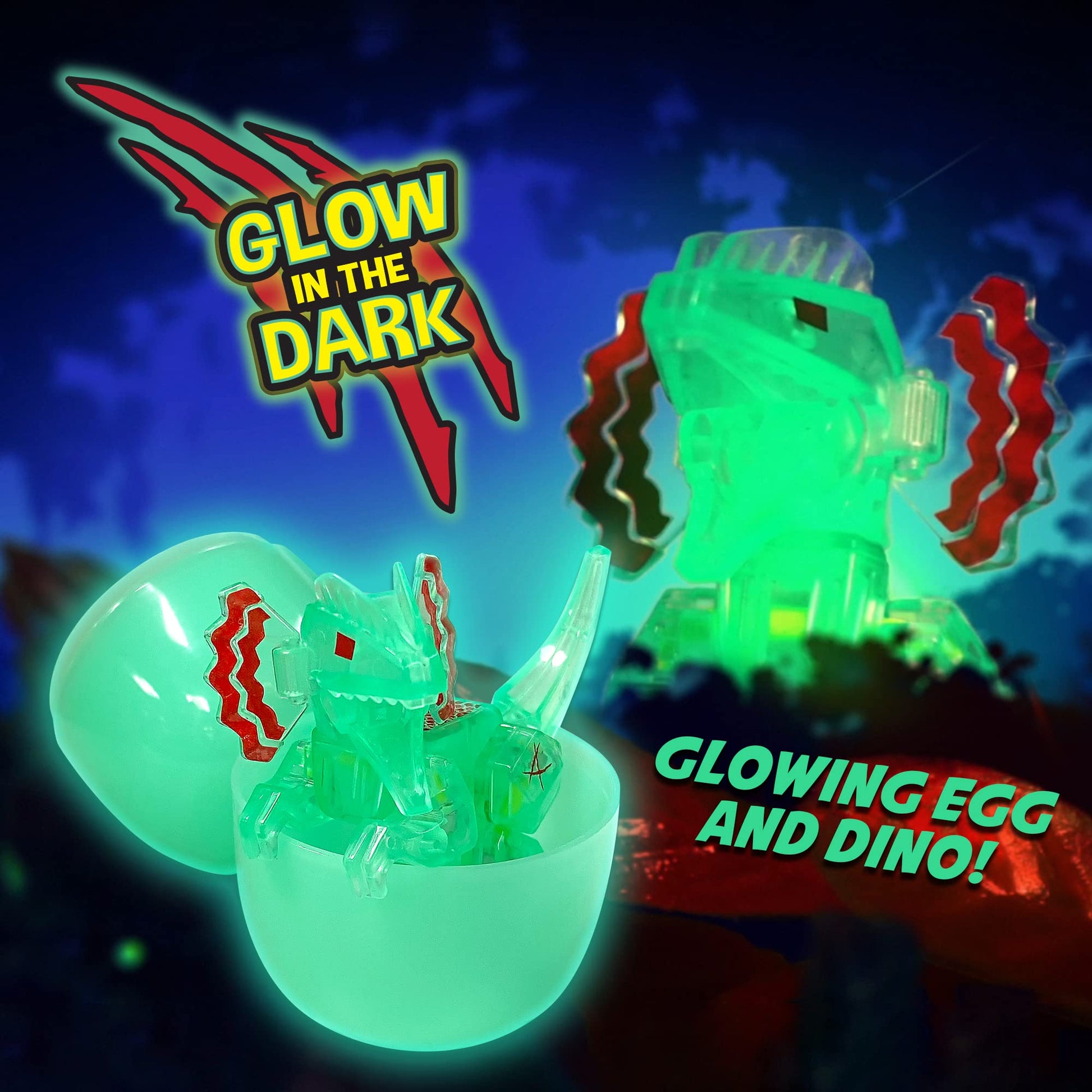Zing Stikbot Glow in The Dark Dino Egg Pack - Set of 7 Eggs with Dino Figures & Stickers, Poseable Stop Motion Animation Toy for Kids Ages 4+