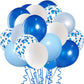 Royal Blue Confetti Latex Balloons, 50pcs 12 inch Light Blue Baby Blue and White Party Balloons for Birthday Wedding Party Decoration