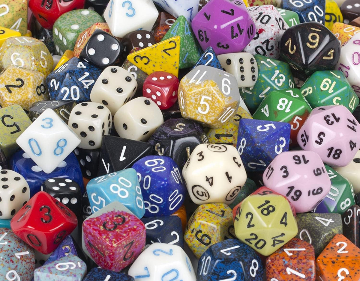 Chessex Pound O Dice | 1 lb Bulk Polyhedral Assortment with Approx 100 Factory Seconds Plus Bonus 7-Die RPG Set | for DND Pathfinder and Tabletop
