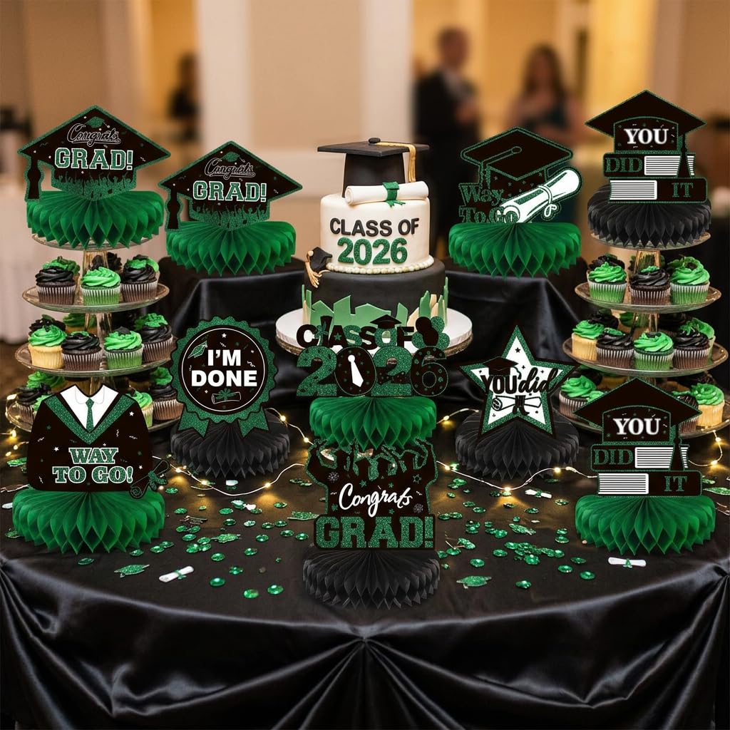 9PCS Graduation Table Decorations Green and Black CLASS OF 2026 Table Centerpiece Congratulate Graduation Table Toppers Graduation Decorations Party