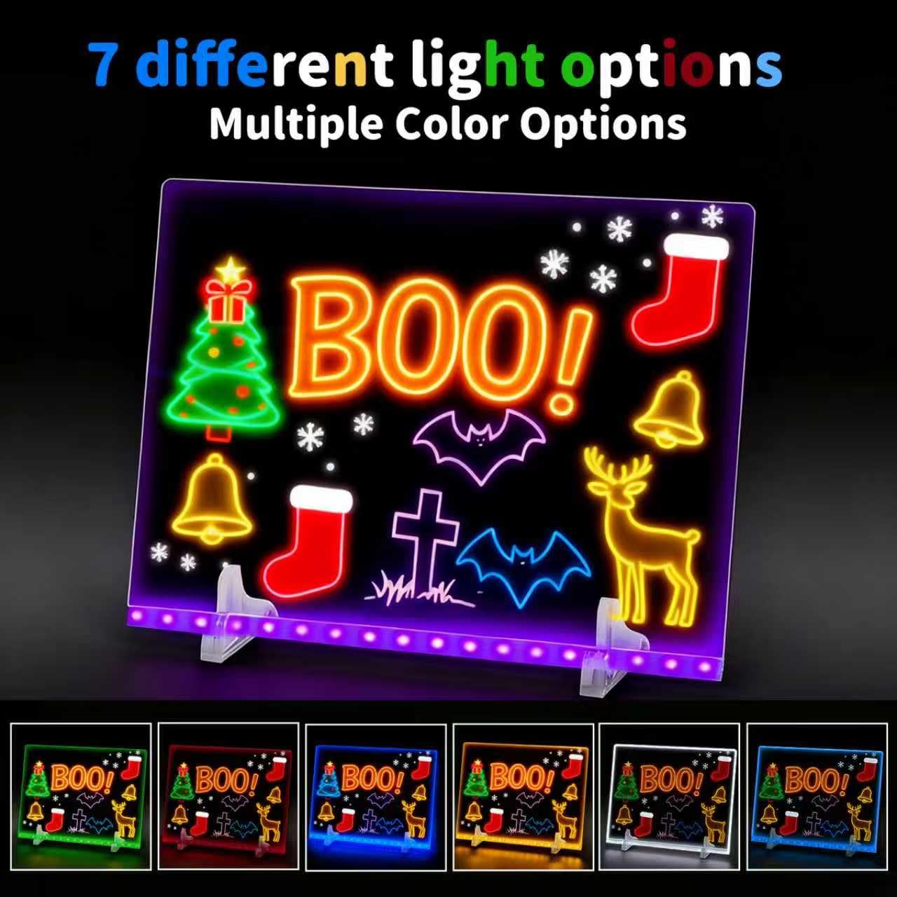Large LED Drawing Board for Kids (13.7"x10") - 7-Color Glowing Doodle & Writing Board with 4 Light Modes & Adjustable Brightness, USB Powered (Adapter