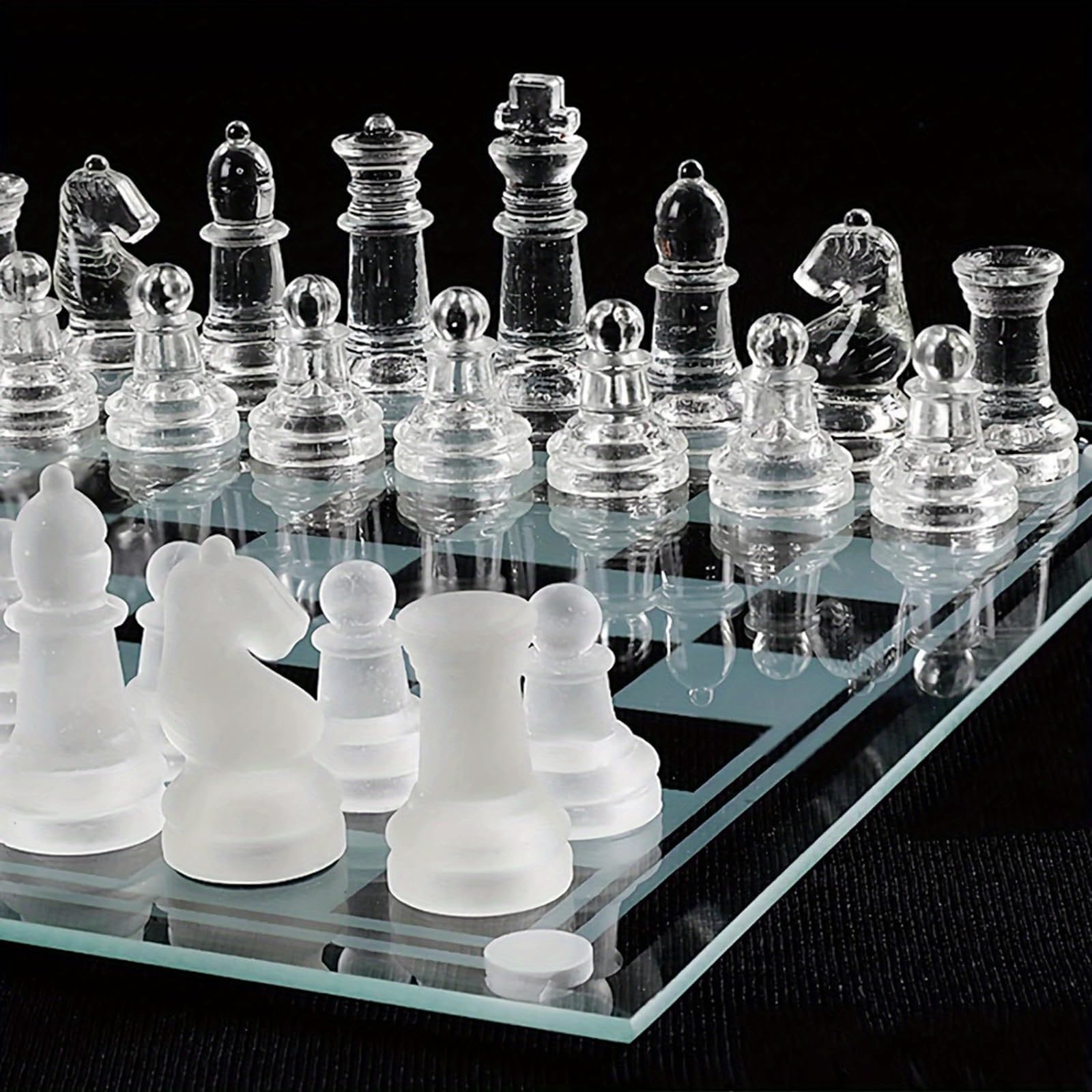 Elegant 10-Inch Glass Chess Set - Premium Quality Board Game for Adults, Ideal Gift for Chess Lovers & Stylish Home Decor
