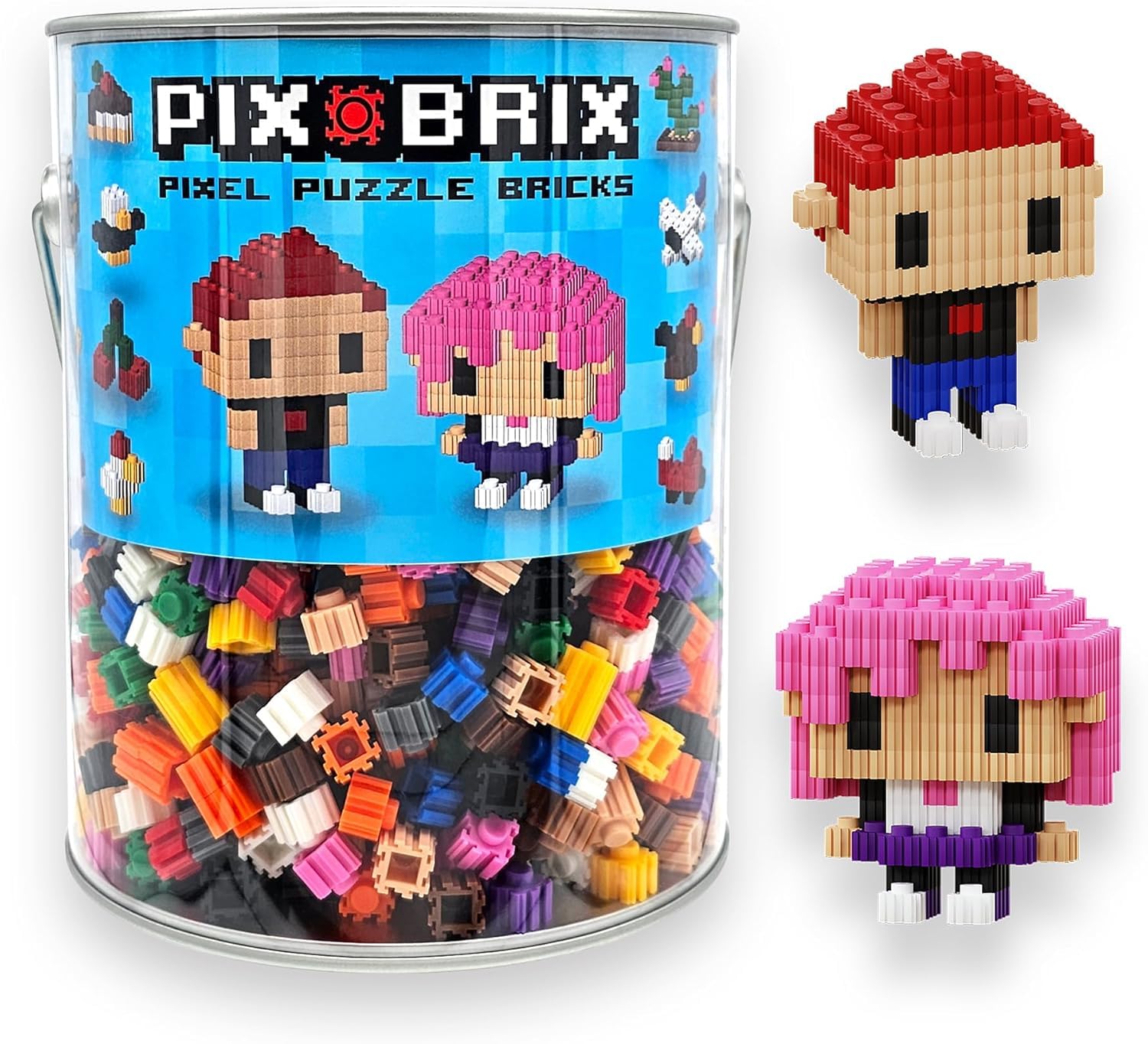 Pix Brix Pixel Art kit Puzzle Bucket - 1,500-Piece Kit with 12-Color Light Palette - Patented Interlocking Building Bricks for 2D and 3D Creations