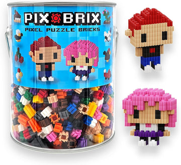Pix Brix Pixel Art kit Puzzle Bucket - 1,500-Piece Kit with 12-Color Light Palette - Patented Interlocking Building Bricks for 2D and 3D Creations