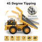 KidsFaves RC Dump Truck, 9CH Remote Control Dump Truck with Metal Dump Bed, 45° Lifting & 360° Rotation, 2 Batteries, Lights & Sounds, Construction