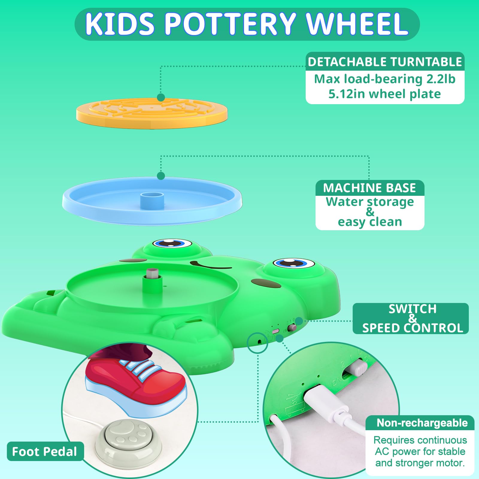 Aujazyble Pottery Wheel for Kids - Complete Pottery Painting Kit Arts and Crafts for Kids Ages 8-12 with 3 Pack Air Dry Clay Art Supplies Toys