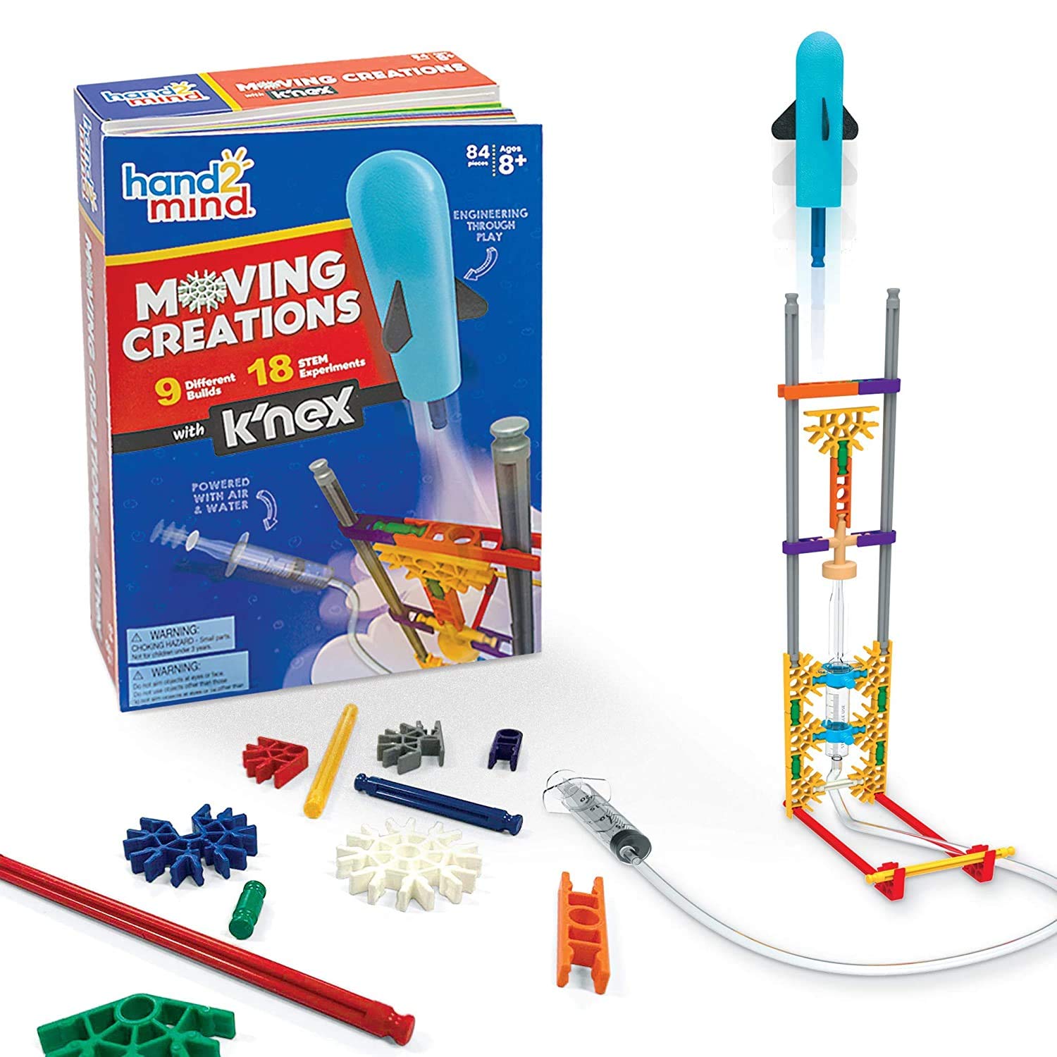 hand2mind Moving Creations with K'NEX, Book and Building Kit for Kids Ages 8-12, 9 Models & 18 Science Experiments, Explore The Science of Air
