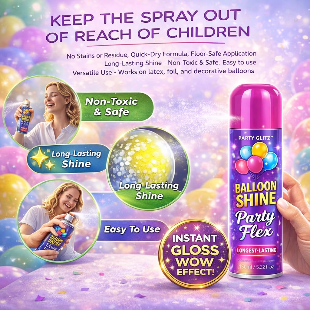 Balloon Shine Spray - 450ml High Shine Balloon Spray, Waterproof, Long-Lasting, Odorless, Instant Shiny Effect for Party Balloons Decorations