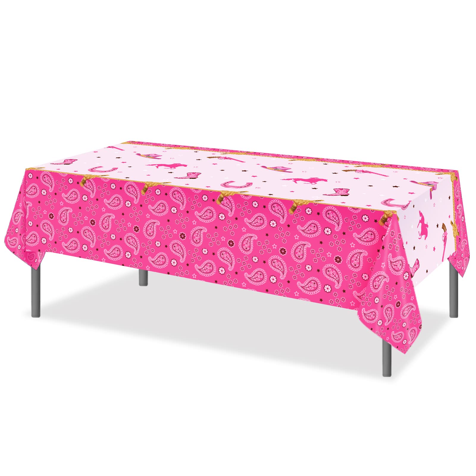 Lide Road 3 Pieces Western Cowgirl Rectangular Tablecloth, 54 x 87In, Polyethylene (PE), Stain Resistant, Wild West Cowgirl Theme, All-Season