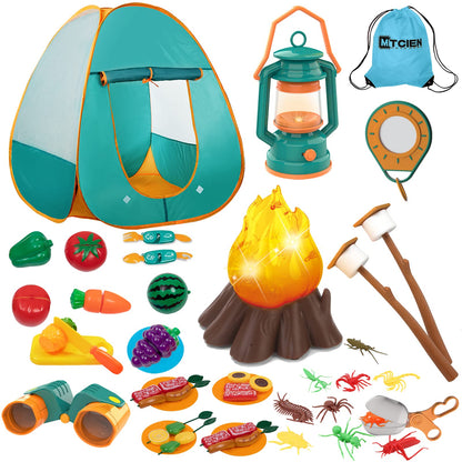 Mitcien Kids Camping Gear Set with Play Tent, Pretend Campfire, Fruits, Marshmallow, Camping Toys for Toddlers, Boys & Girls - Indoor & Outdoor