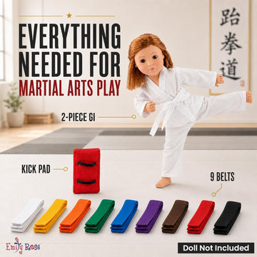 Emily Rose 18 Inch Doll Karate Outfit - 11 Pc Taekwondo Gi Set with Belts