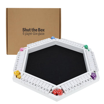 Pacific Shore Games Shut The Box Game 6 Player - White Painted Wood, Wooden Board Game, Table Games for Adults, Bar Games, Portable Dice Game for 1-6