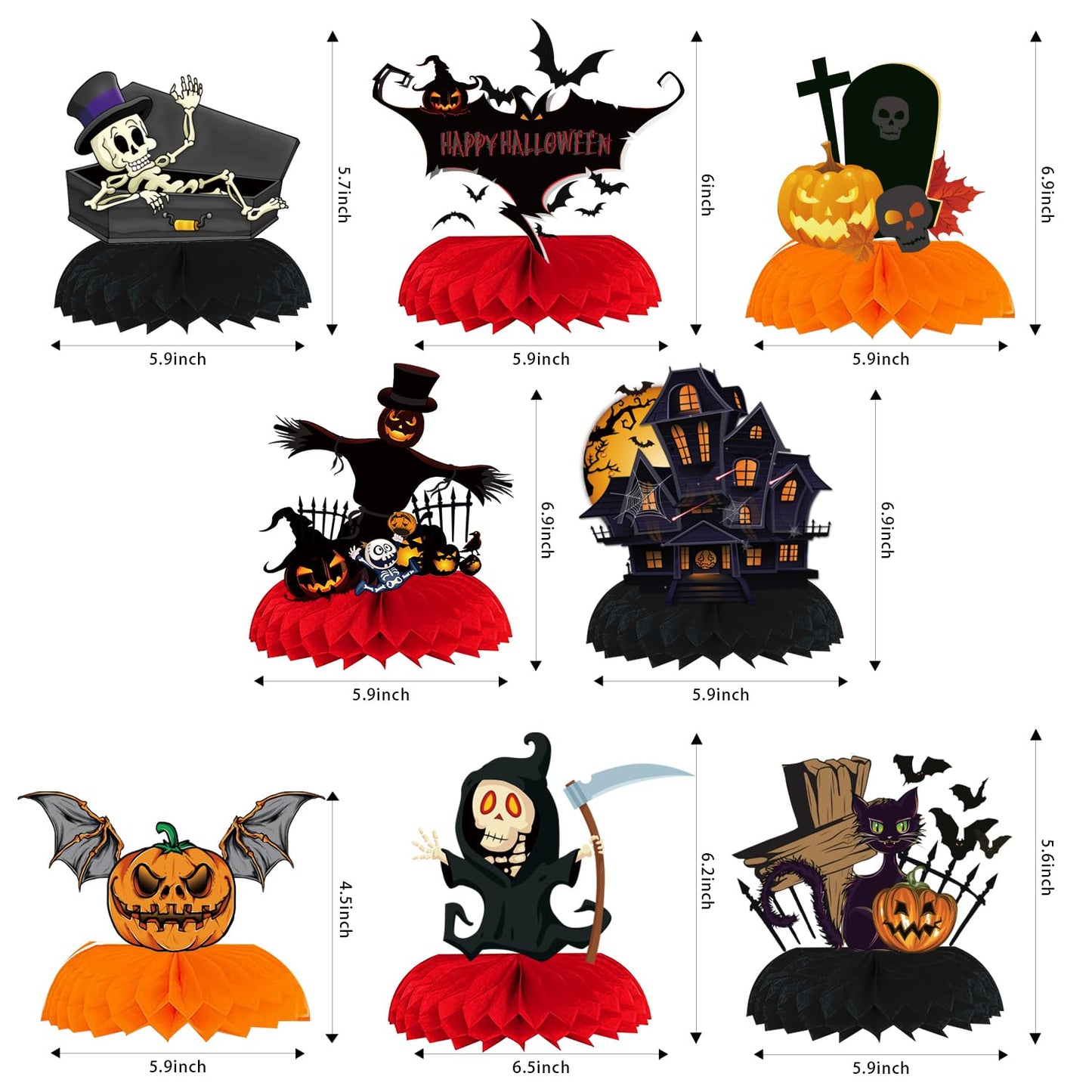 GLNystegal 9PCS Halloween Honeycomb Centerpieces for Tables Halloween 3D Table Decorations Pumpkin/Ghost/Cat/Skull for Birthday Party