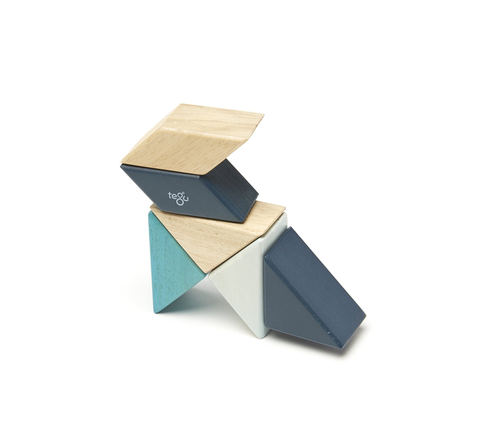 6 Piece Tegu Pocket Pouch Prism Magnetic Wooden Block Set, Blues