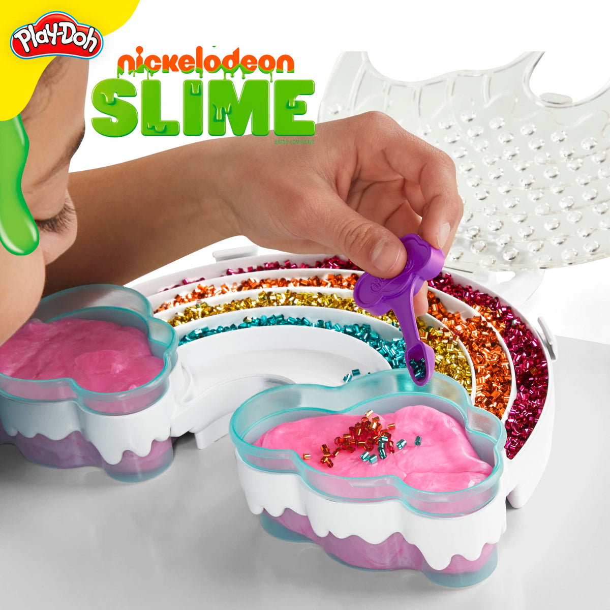 Play-Doh Nickelodeon Slime Brand Compound Rainbow Mixing Set, Pre Made with Add-in Charms, Kids Arts & Crafts Kit, Preschool Sensory Toys, Ages 4+